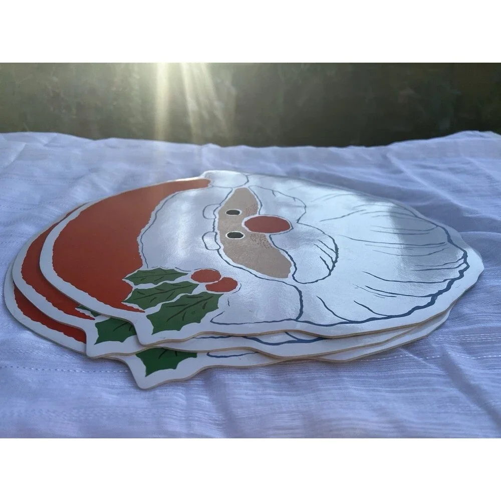 Vintage 1970s Santa Claus Placemats Set of 3 Christmas Retro Holiday